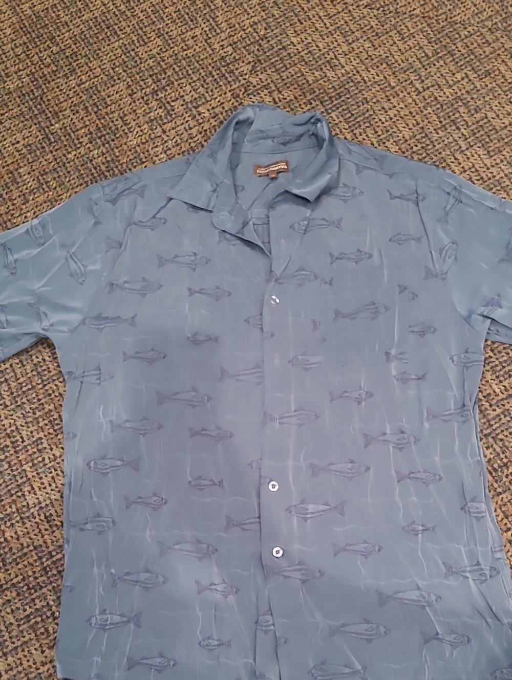 Denver Hayes Light Blue Short-Sleeve Button-Down with Fish Print